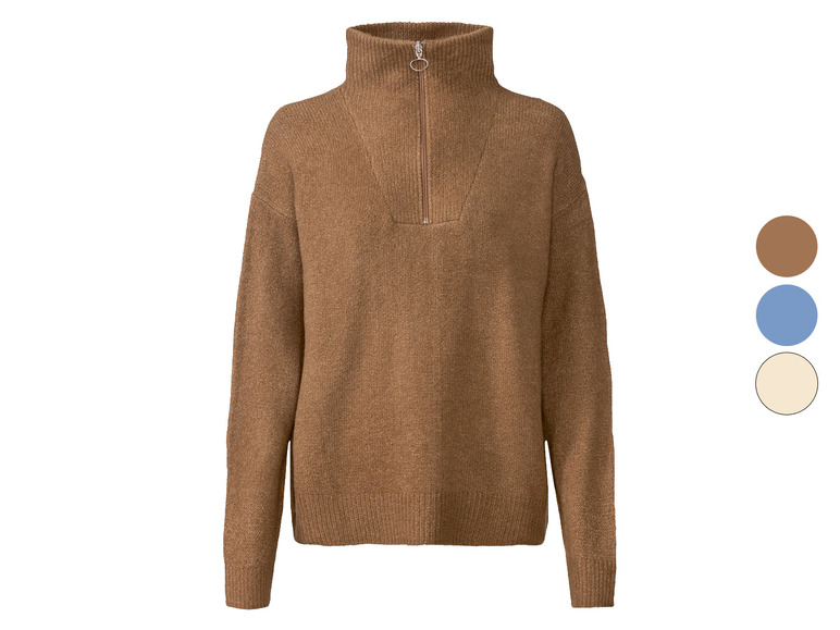 Brauner Strickpullover mit Reißverschluss