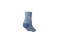 Blauer Socken mit rosa Schriftzug und blauer Ferse