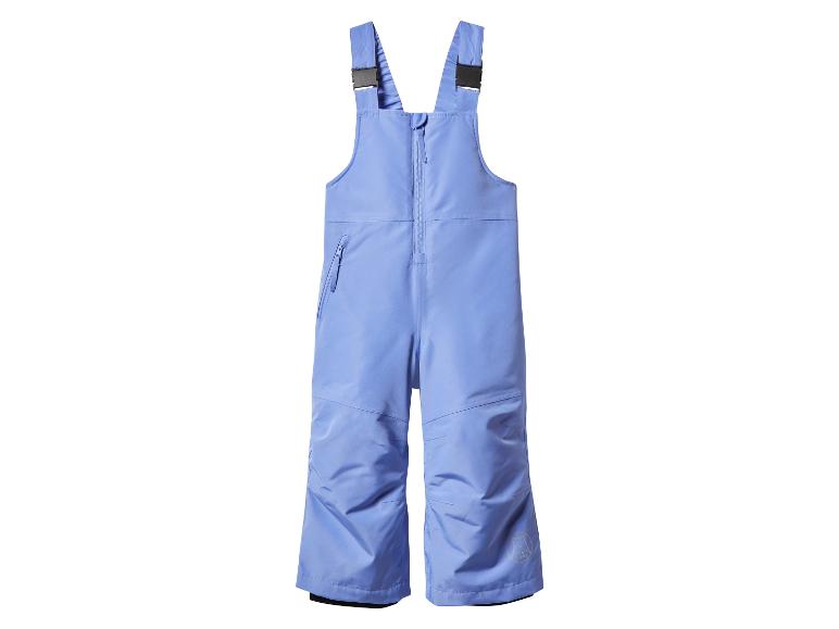 Blauer Kinder-Skioverall mit Reißverschluss und verstellbaren Trägern.