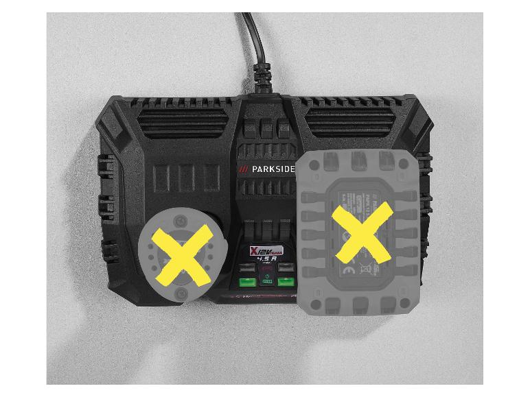 Parkside X12Team Ladegerät und Akku.