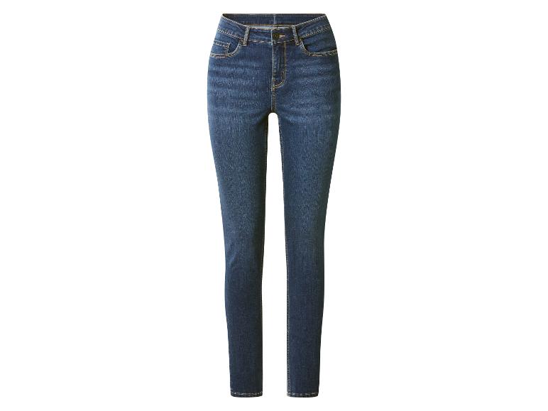 Blaue, schmal geschnittene Jeans mit gelben Nähten