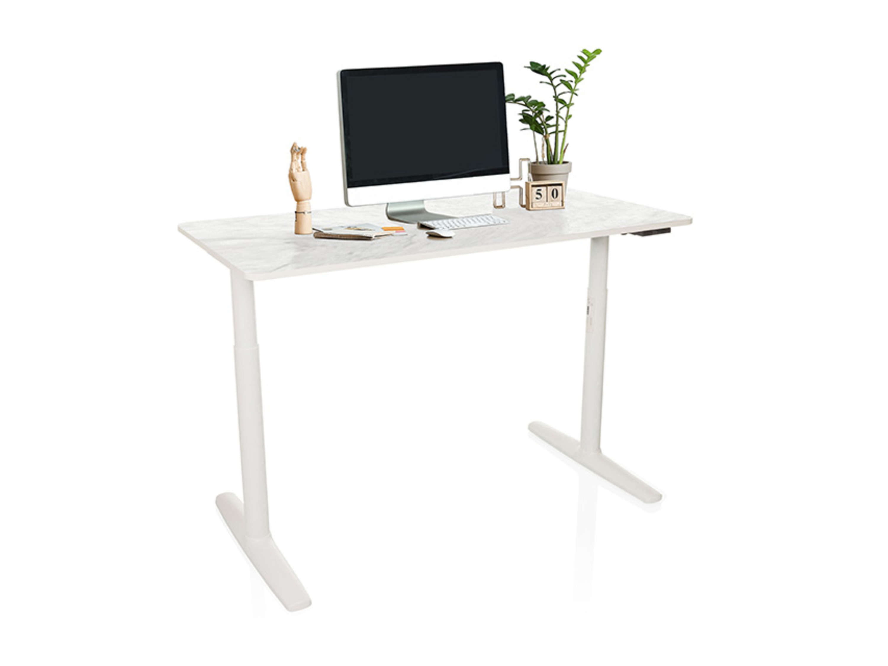 HJH OFFICE Schreibtisch STAND elektrisch höhenverstellbar (pro, weiß marmor) – Bild 3 von 4