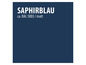 Ein dunkelblauer Farbmuster mit der Bezeichnung 'Saphirblau' und RAL-Farbnummer 5003.