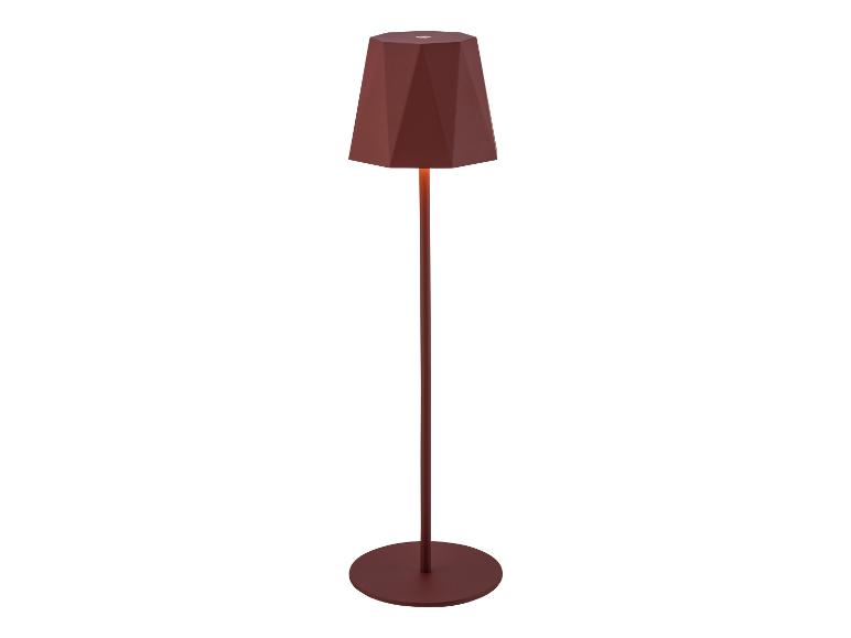 Braune, moderne Stehlampe mit facettiertem Schirm.