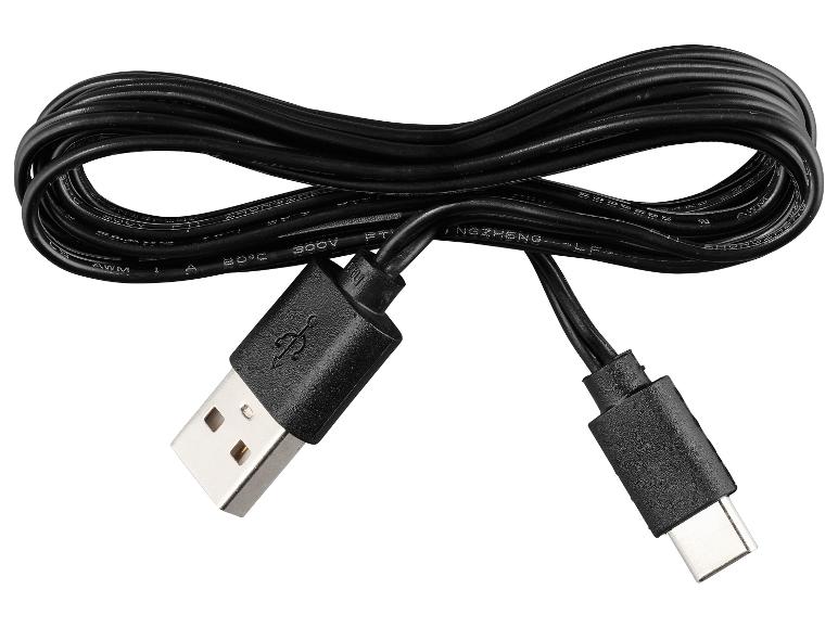 Schwarzes USB-A zu USB-C Ladekabel, aufgerollt