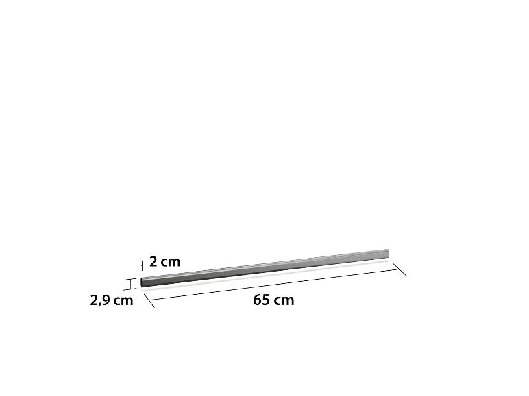 Graues Aluminiumprofil mit den Maßen 65 cm (Länge), 2,9 cm (Breite) und 2 cm (Höhe).