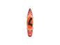 Orange-rotes Paddleboard mit schwarzem Griffpolster und Bungee-Seilen.