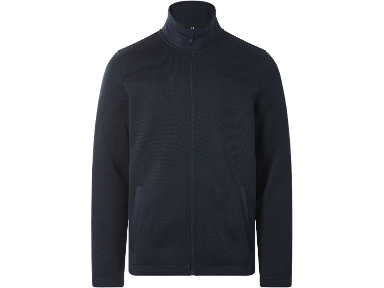 Dunkelblaues Herren-Sweatshirt mit Reißverschluss, Stehkragen und Seitentaschen