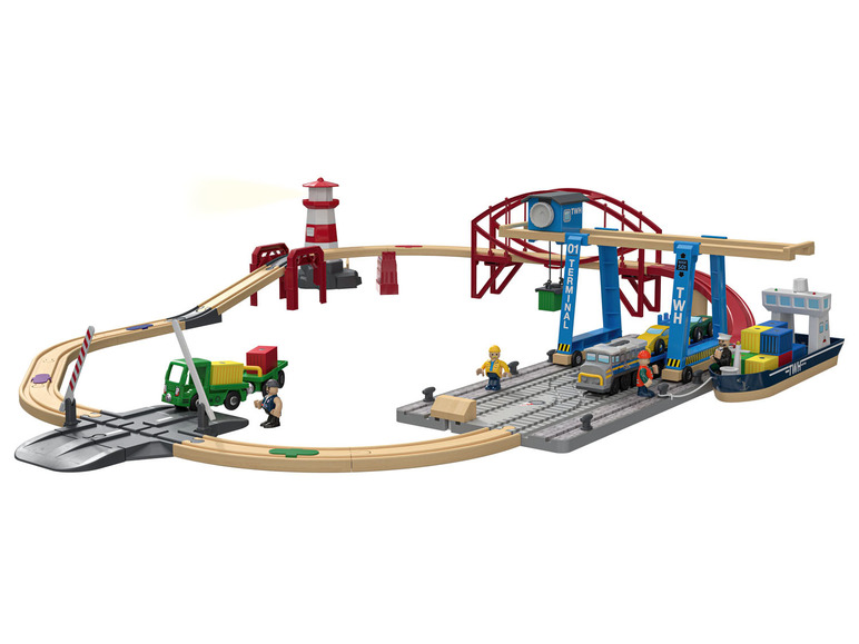 Playtive aus Echtholz Eisenbahn-Set, Containerhafen