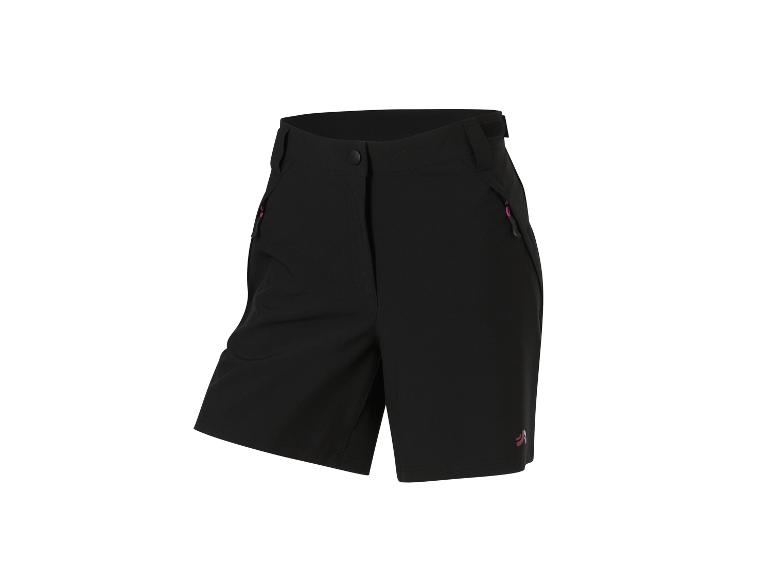 Schwarze Damen-Wandershorts mit pinken Reißverschlüssen und Logo.