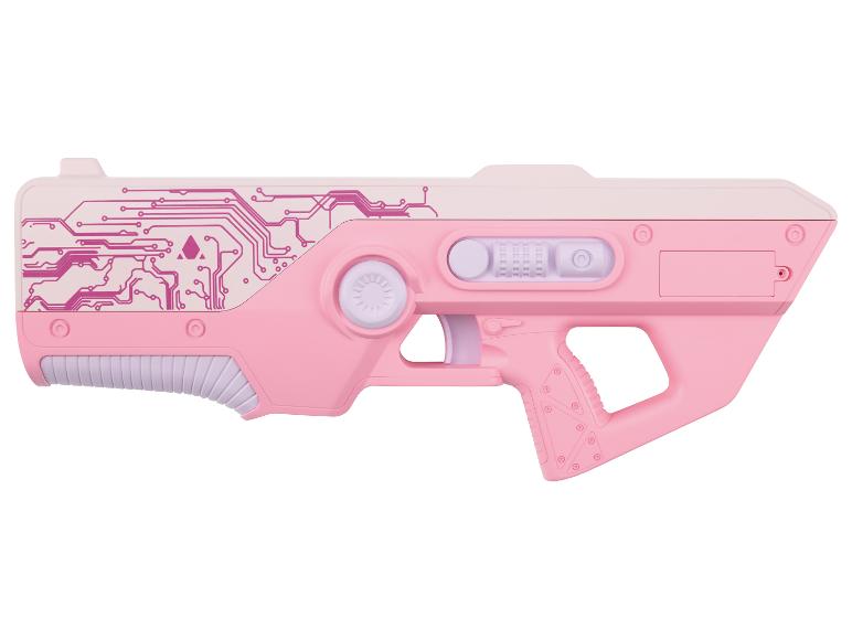 Rosa Spielzeug-Blaster mit Leiterplattenmuster.