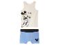 Ein weißes Mickey Mouse Tanktop und blaue Boxershorts.