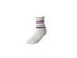Weiße Socke mit lila, rosa und blauen Streifen