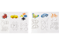 Set aus 3D-gedruckten Modellen von Marienkäfer, Auto, Puzzle, Schmetterling, Sonnenbrille und Fahrrad.