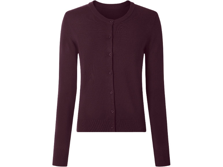 Dunkelroter Damen-Cardigan mit langen Ärmeln und Knöpfen.