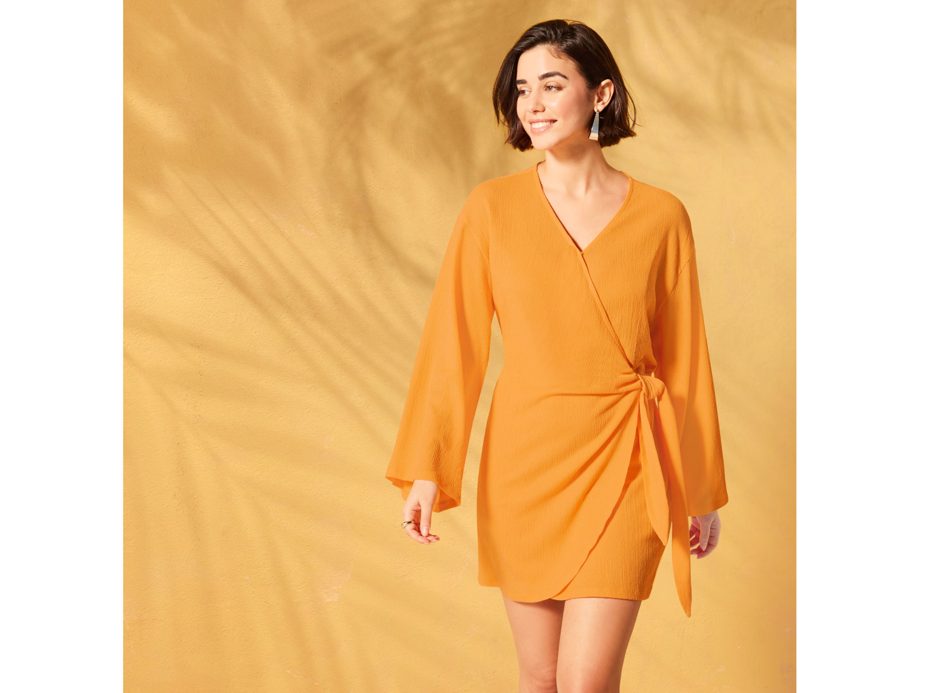 ESMARA® Damen Kleid kurz Wickeloptik (Orange, S (36/38)) – Bild 2 von 4