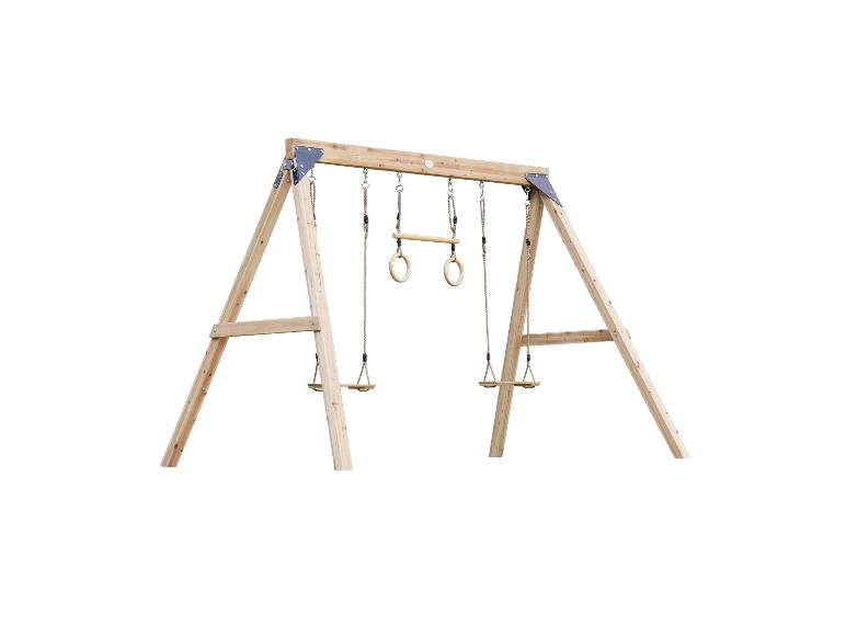 Holzschaukelgestell mit Turnringen und Schaukelsitz