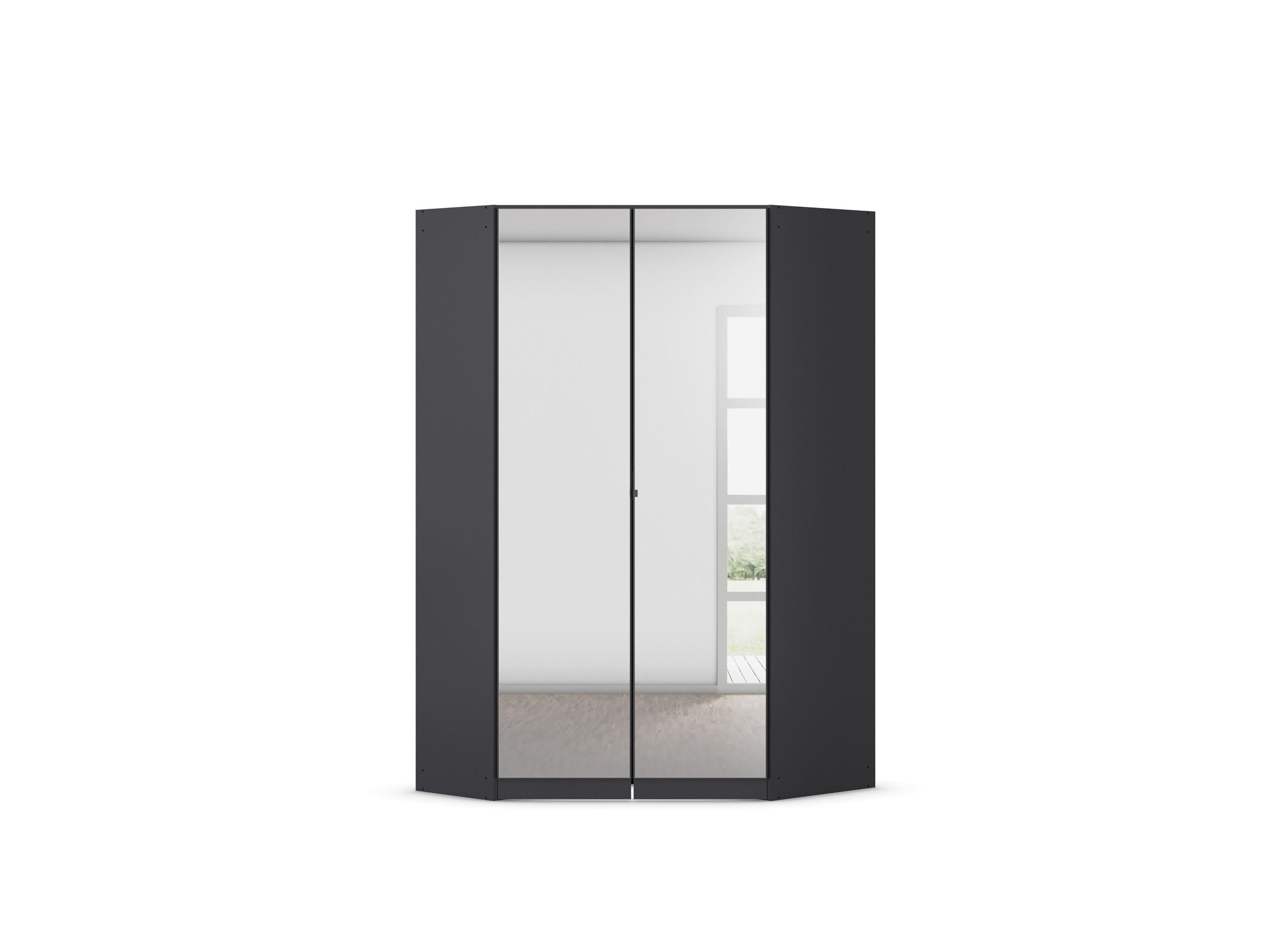 RAUCH BLUE Costa Drehtürenschrank mit Spiegel (Eckschrank, grau metallic, 117 x 197 cm)