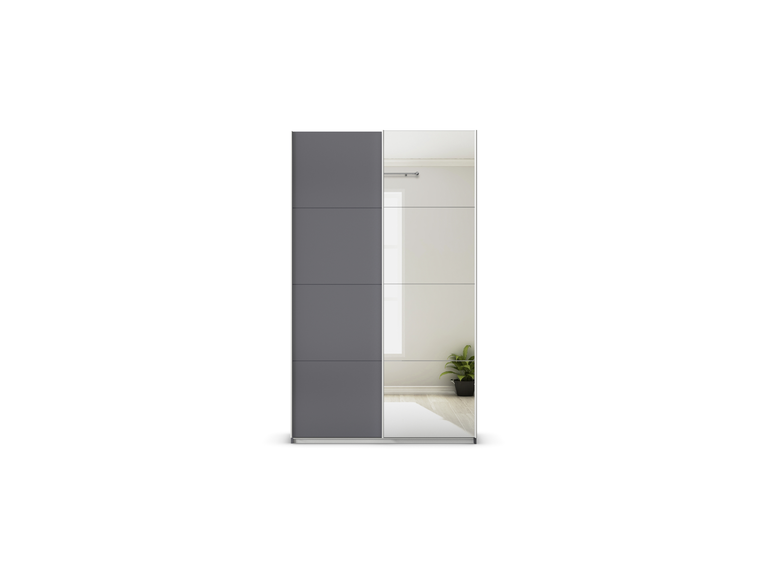 RAUCH ORANGE Quadra Schwebetürenschrank mit Spiegelelementen (Premium-Zubehör, Korpus: Graumetallic, 136 x 230 cm) – Bild 3 von 4