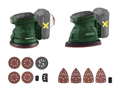PARKSIDE® 20 V Akku-Exzenterschleifer »PAEXSG 20-Li B1« / 20 V Akku-Multischleifer »PAMSG 20-Li B1« ohne Akku – ohne Ladegerät
