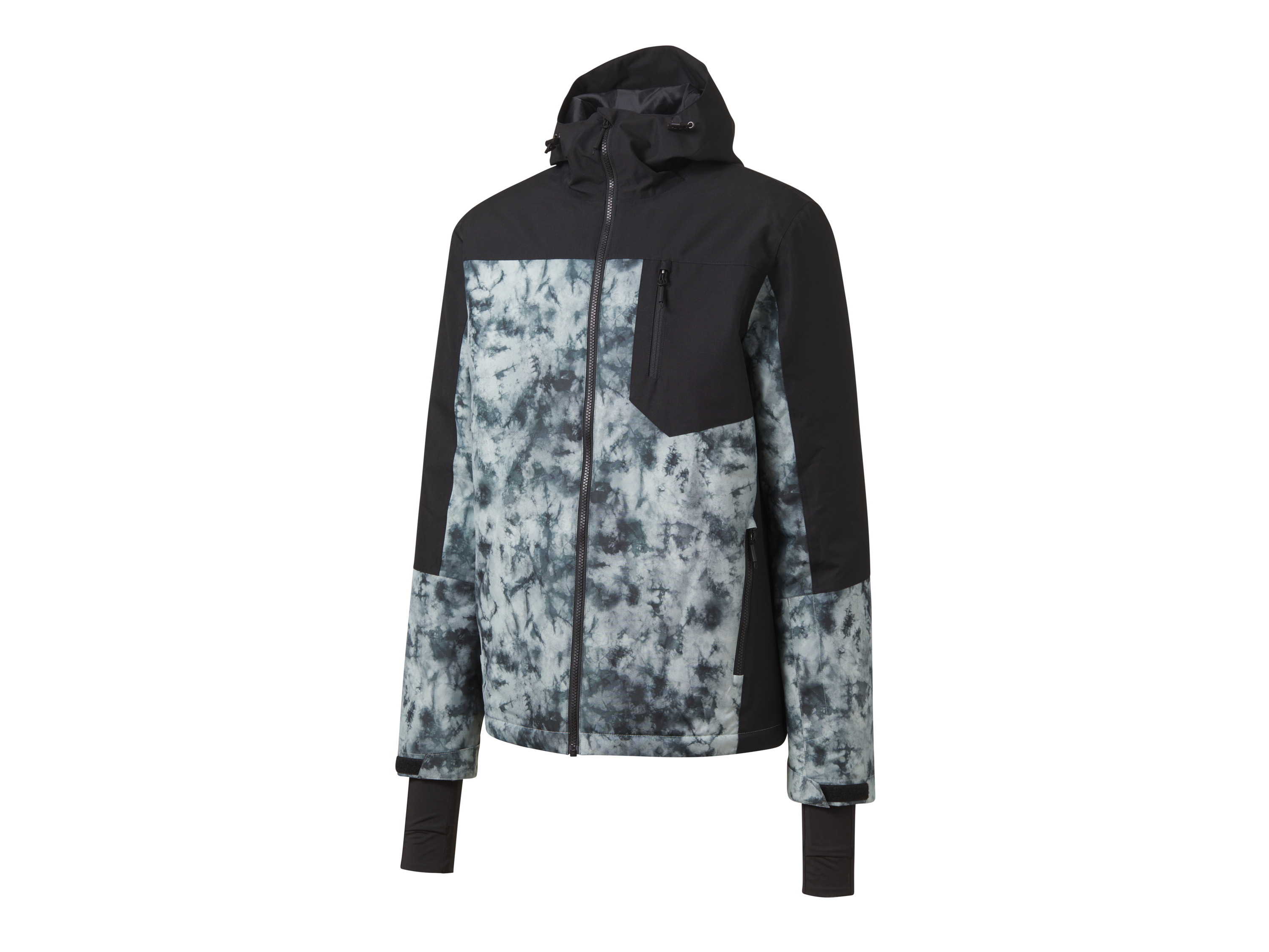 CRIVIT Herren Skijacke (Muster schwarz, XL(56/58))““ | Wassersäule des Obermaterials: 3.000 mm Atmungsaktives Funktionsmaterial Verlängerte Rückenpartie Ärmelstulpe mit Daumenloch und weitenverstellbarer Armabschluss durch Klettverschluss Skipasstasche mit Reißverschluss am Ärmel Weitenverstellbarer Saum und Kapuze dank Kordelzug und Stopper Verstellbarer, elastischer Schneefang mit Anti-Rutsch-Band Durchgehender Reißverschluss mit Kinnschutz Muster schwarz, schwarz/khaki: seitliche Reißverschlusstaschen und Reißverschluss-Brusttasche Navy/gelb: seitliche Reißverschlusstaschen Produktmerkmale tabletd Farbe: Muster schwarz, navy/gelb, schwarz/khaki Muster: Muster schwarz: Marmor-Muster Detail: – Funktion: wind- und wasserdicht, mit versiegelten Hauptnähten