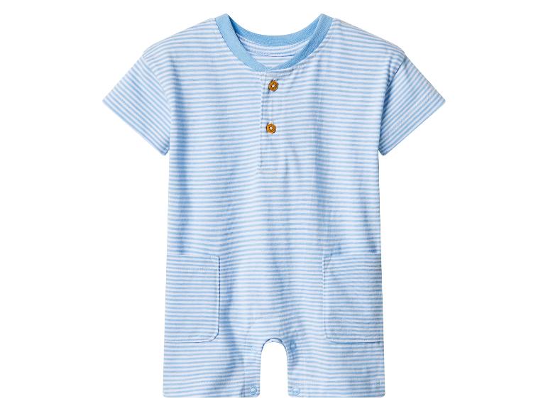 Blau-weiß gestreifter Baby-Strampler mit kurzen Ärmeln und Knöpfen