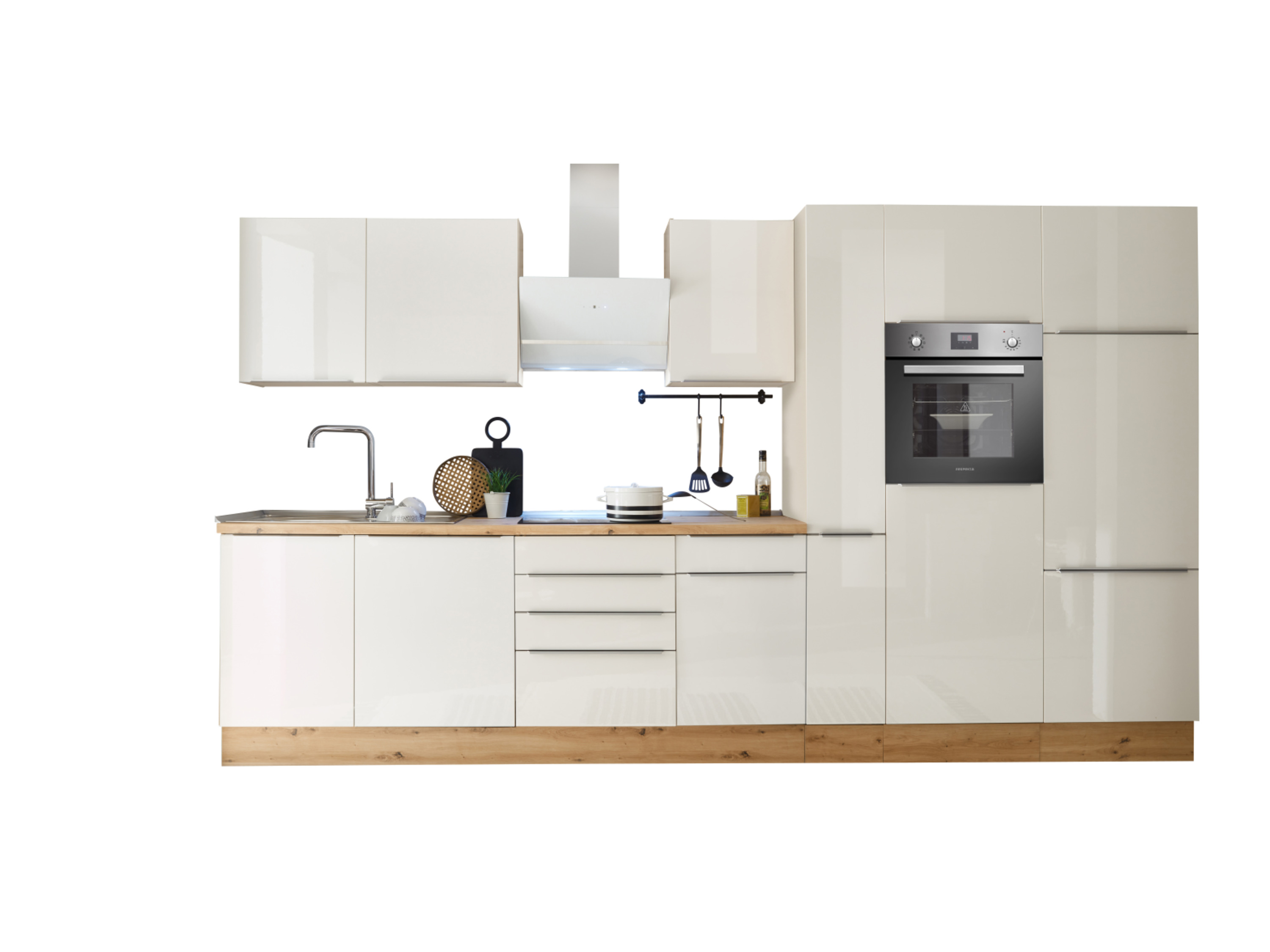 RESPEKTA Marleen Küchenblock (Backofen, KühlKombi, Weiß, 370 cm)
