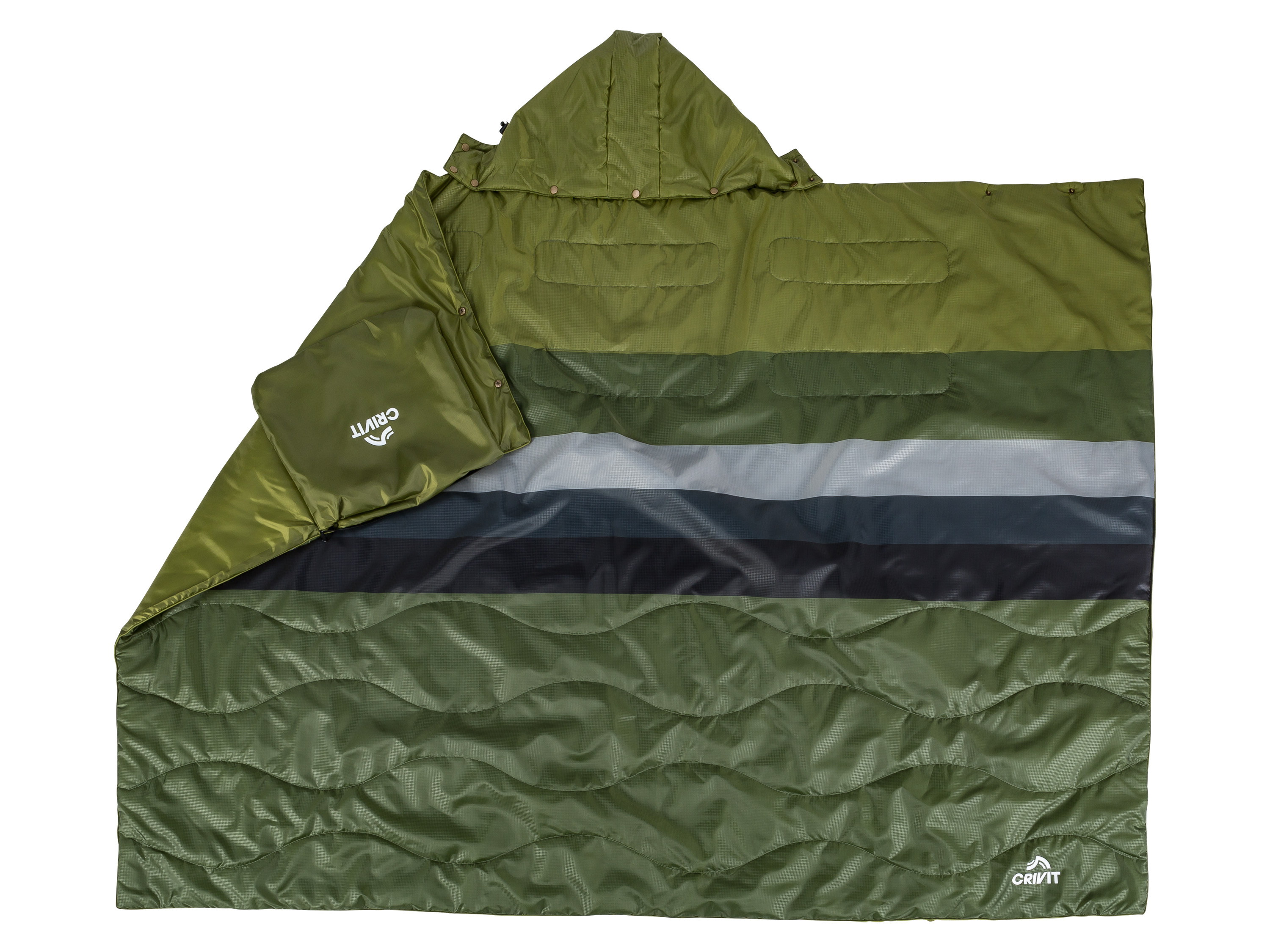 CRIVIT Campingdecke 3in1 (Grün)““ | grün Gewicht: ca. 0,8 kg Lieferumfang: 1x 3-in-1 Campingdecke Packsack integriert GRS – Global Recycled Standard Benutzung ab 50 % recyceltem Material Zertifizierungsnummer: CU 851646 Aus Alt mach Neu: Durch die Wiederverwendung bereits genutzter Materialien werden wertvolle Ressourcen gespart. GRS ermöglicht die Ermittlung und Rückverfolgung des im Produkt verwendeten Recyclingmaterials. Dabei werden neben der kompletten Lieferkette von der Sammelstelle bis in die Filiale zusätzlich soziale und ökologische Kriterien überprüft. Bionic-Finish® ECO Mit Imprägnierung Imprägnierung nach dem Vor der Natur: Die Ausrüstung Bionic-Finish® ECO basiert auf einer PFC-freien Inhaltsformel. Durch neuartige Bionik-Technologien wurde eine hocheffiziente Art der Wasserabweisung entwickelt – widerstandsfähig und schmutzabweisend.““