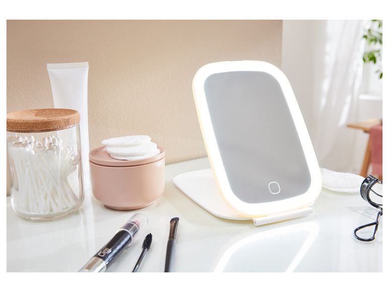 Gehe zu Vollbildansicht: CIEN Beauty LED-Kosmetikspiegel, klappbar, mit Akku und 3 Lichtfarben - Bild 12