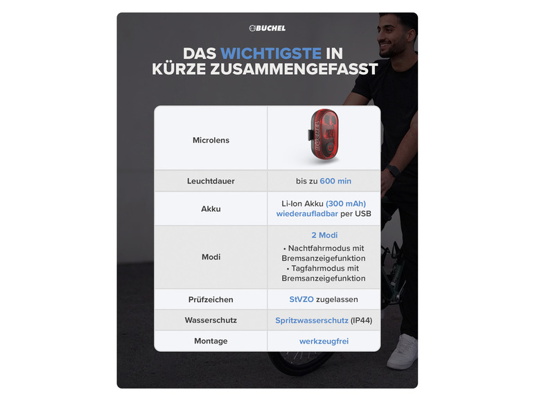 Büchel LED-Akku-Rücklicht »Micro Lens«, Akku Lithium-Ionen