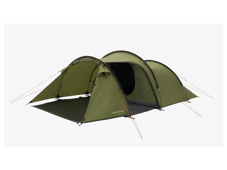 Ein grünes Easy Camp Zelt mit zwei Eingängen.
