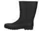 Einfacher schwarzer Gummistiefel mit dicker, geriffelter Sohle.
