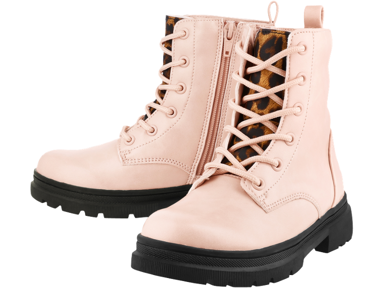 Rosa Kinder-Schnürstiefel mit Leopardenmuster-Detail