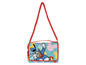 Eine blaue Picknickdecke mit Donald Duck und einem roten Tragegurt.