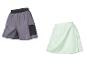 Graue Shorts mit Netztasche und hellgrüner Skort.