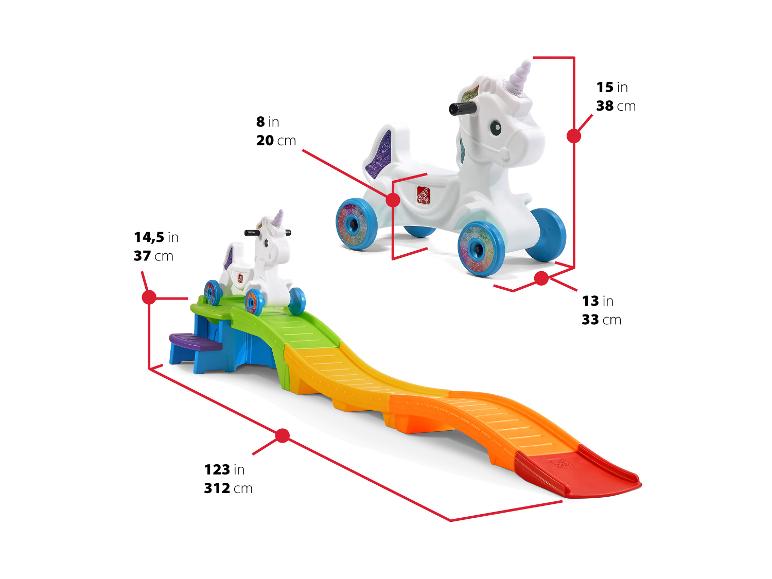 Einhorn-Reittier und Achterbahn mit Maßen: 123 Zoll (312 cm) lang.