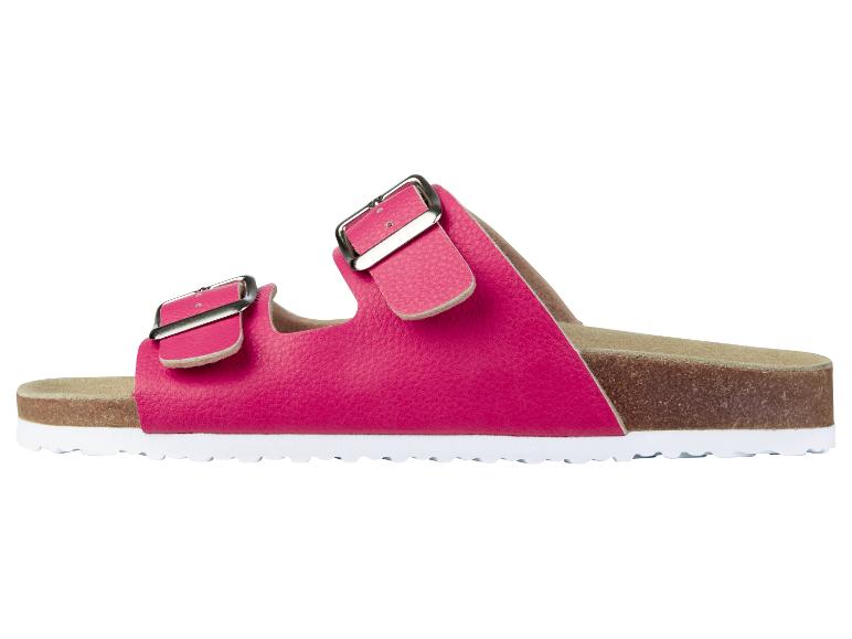Rosa Sandalen mit zwei Schnallen und Korksohle.