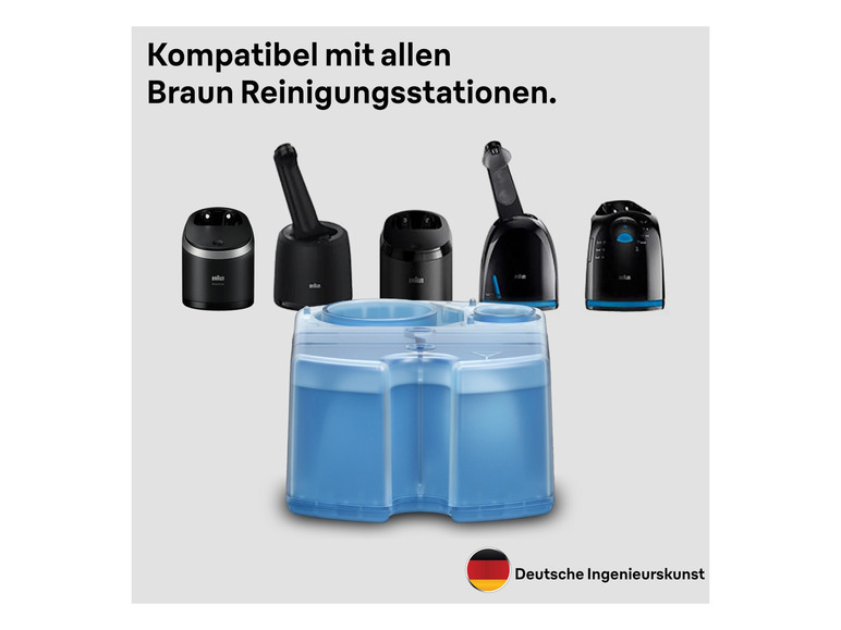 Braun Reinigungslösungen und Ladestationen.