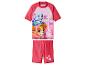Zweiteiliger Mädchen-Badeanzug mit Kurzarmshirt und Shorts, mit Welpen-Aufdruck und „BEACH time“-Text.