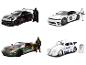 Vier Spielzeugautos mit Star Wars Figuren: Darth Vader, Boba Fett, Stormtrooper und R2-D2.