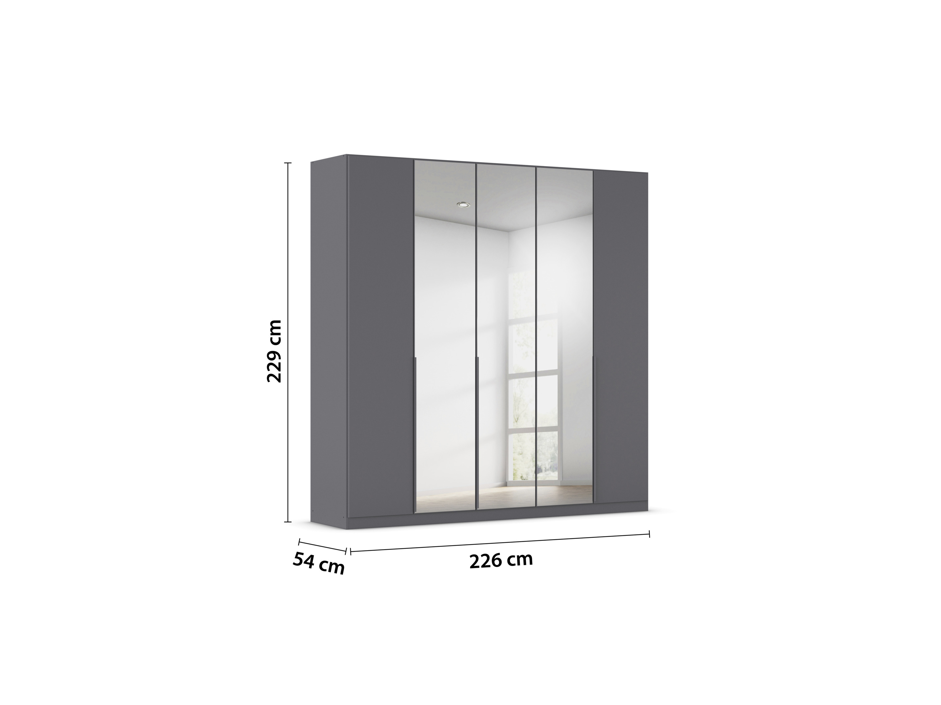 RAUCH ORANGE Drehtürenschrank Alabama mit Spiegel (Classic-Zubehör, Graumetallic, Griffe Grau, 226 x 229 cm) – Bild 3 von 4