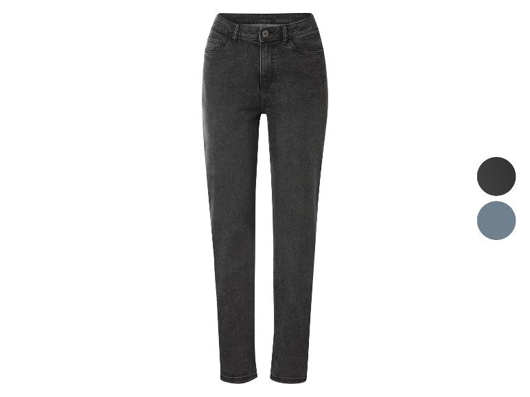Dunkelgraue Damenjeans mit Knopf- und Reißverschluss, gezeigt mit Farboptionen.