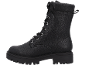 Schwarzer Damenstiefel mit Schnürsenkeln und dicker Sohle.