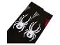 Schwarze Socken mit weißem Spinnenlogo und roten und grauen Details