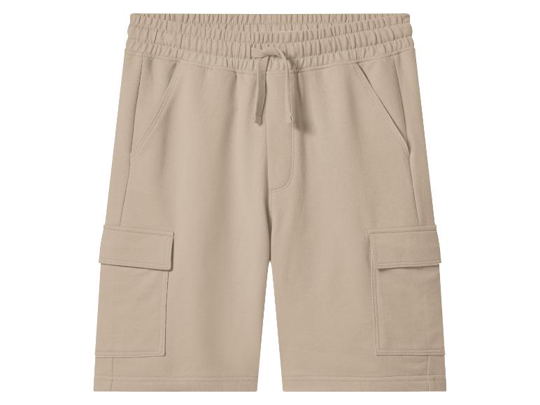 Beige Herren-Cargoshorts mit Kordelzug.