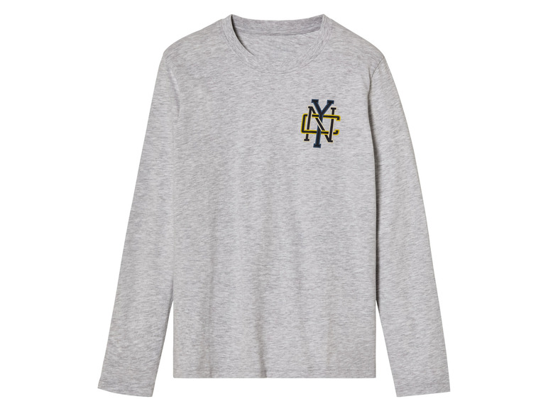 Ein graues Langarmshirt mit NY-Druck.