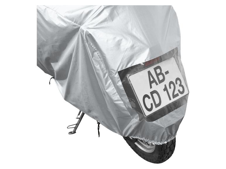 Motorradabdeckung mit transparentem Kennzeichenfenster.