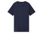 Dunkelblaues Herren-T-Shirt mit kurzen Ärmeln und Rundhalsausschnitt.