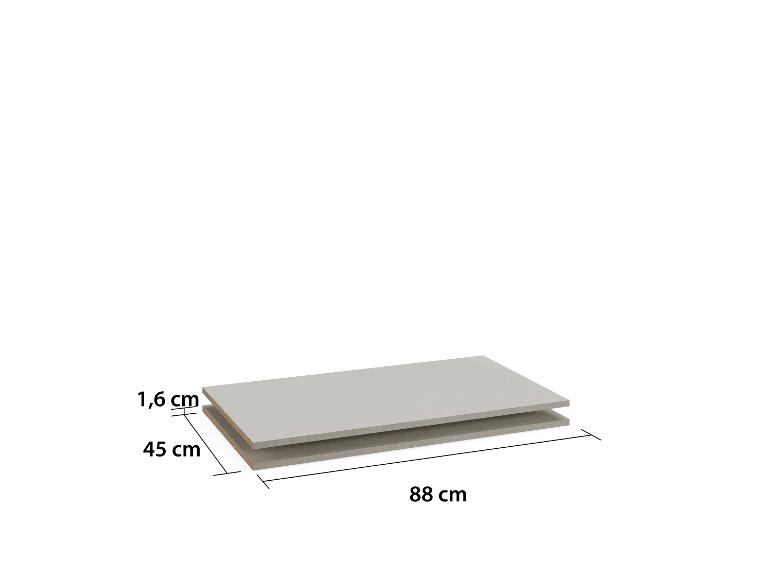 Zwei graue Regalböden mit den Maßen 88 cm x 45 cm x 1,6 cm