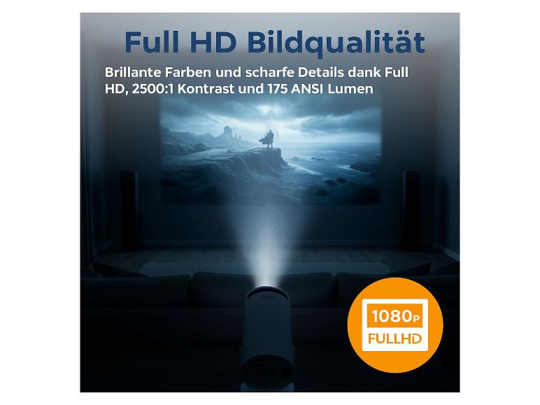 Projektor mit Full HD Bildqualität, brillanten Farben und scharfen Details.